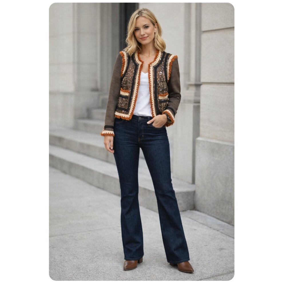 Tory Burch Quincey Runway Mixed Media Blazer size 2